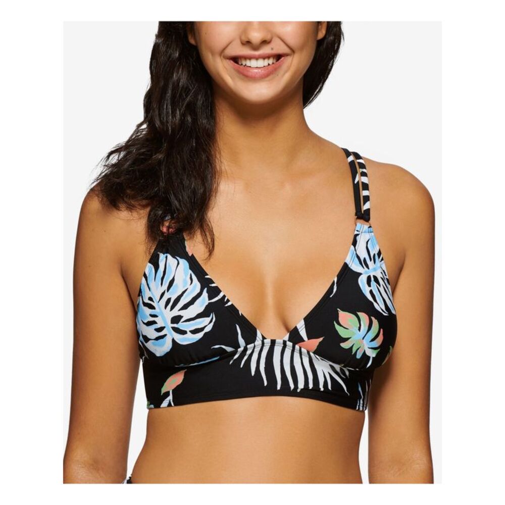HULA HONEY Women's Black Strappy Strappy Tie Aloha Breeze Swimsuit Top XS